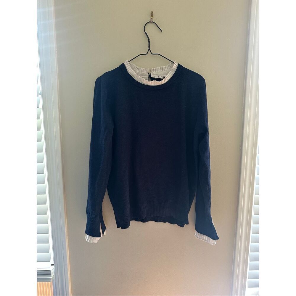 Vila Milano Ruffle Neck Blouse Women's XL Navy White